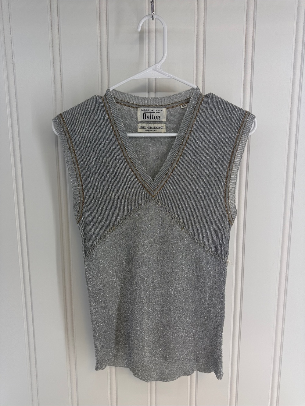 Dalton Silver Metallic Knit V-Neck Tank Top